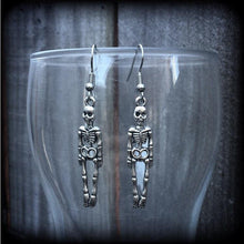 Load image into Gallery viewer, Skeleton earrings Bone earrings Halloween Earrings Dangle earrings Zombie earring Pierced ears Samhain earrings Tunnel dangles Plug earrings