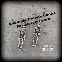 Load image into Gallery viewer, Skeleton earrings Bone earrings Halloween Earrings Dangle earrings Zombie earring Pierced ears Samhain earrings Tunnel dangles Plug earrings