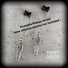Load image into Gallery viewer, Skeleton earrings Bone earrings Halloween Earrings Dangle earrings Zombie earring Pierced ears Samhain earrings Tunnel dangles Plug earrings