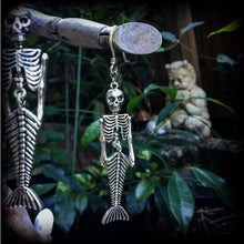 Load image into Gallery viewer, Mermaid earrings Merman earrings Skeleton earrings Halloween earrings Ear hangers Dangle earrings Samhain earrings Tunnel dangles 3mm gauges