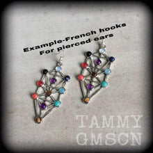 Load image into Gallery viewer, Esoteric earrings Tree of Life earrings Kaballah Gemstone earrings Quaballah earrings Witchy earrings Occult earrings Rosicrucian  0g 2g