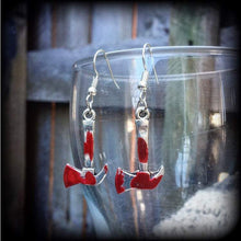 Load image into Gallery viewer, Pickaxe earrings Hatchet earrings Lizzie Borden earrings Weapon earrings Tunnel earrings Plug earrings Murder weapon earrings Gore jewelry
