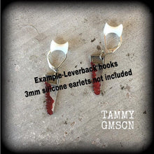 Load image into Gallery viewer, Halloween earrings Bone Saw earrings Saw earrings Horror earrings Morgue earrings Horror jewelry Pierced ears Tunnel earrings Plug dangles