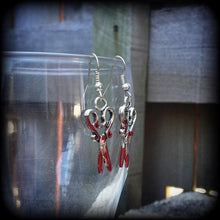 Load image into Gallery viewer, Scissors earrings Halloween earrings Horror movie earrings Psycho earrings Mudrer weapons Gore earrings Morgue earrings Plug earrings Gauges