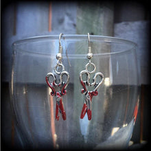 Load image into Gallery viewer, Scissors earrings Halloween earrings Horror movie earrings Psycho earrings Mudrer weapons Gore earrings Morgue earrings Plug earrings Gauges
