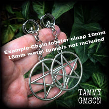 Load image into Gallery viewer, Silver pentagram earrings Witchy Boho Wicca Pagan Pentacle Hippie Evil Coven earrings Gauges Plug earrings Tunnel earrings Pierced ears 8mm