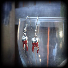 Load image into Gallery viewer, Molar teeth earrings Tooth fairy earrings Tooth earrings Dentist earrings Halloween earrings Costume earrings Cosplay earrings Zombies 6g