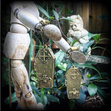 Load image into Gallery viewer, 8mm coffin ear weights Coffin earrings Halloween earrings Skeleton earrings Plug earrings Bronze Tunnel earrings Ear hangers Horror movie