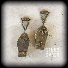 Load image into Gallery viewer, 8mm coffin ear weights Coffin earrings Halloween earrings Skeleton earrings Plug earrings Bronze Tunnel earrings Ear hangers Horror movie