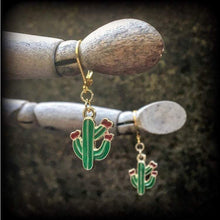 Load image into Gallery viewer, Cactus earrings Cactus jewelry Five dollar earrings Succulent earrings Plant jewelry Vegan jewelry Cute earrings Tunnel earrings 8g 6g 4g 2g