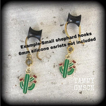 Load image into Gallery viewer, Cactus earrings Cactus jewelry Five dollar earrings Succulent earrings Plant jewelry Vegan jewelry Cute earrings Tunnel earrings 8g 6g 4g 2g