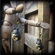 Load image into Gallery viewer, Totoro earrings Kawaii Ear hangers Anime Ghibli Japanese Cat Studio Ghibli Pierced ears Tunnel dangles Tunnel earrings Plug dangles 00g 0g