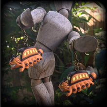 Load image into Gallery viewer, Catbus earrings Nekobasu earrings Kawaii earrings Anime Ghibli Japanese Cat Studio Ghibli Tunnel dangles Tunnel earrings Plug dangles 00g 0g