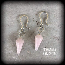 Load image into Gallery viewer, Rose Quartz ear weights 2 gauge ear hangers 4 gauge tunnel dangles Hanging gauges 8mm gauged earrings Plug dangles Light weights ear weights