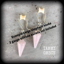 Load image into Gallery viewer, Rose Quartz ear weights 2 gauge ear hangers 4 gauge tunnel dangles Hanging gauges 8mm gauged earrings Plug dangles Light weights ear weights