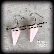 Load image into Gallery viewer, Rose Quartz ear weights 2 gauge ear hangers 4 gauge tunnel dangles Hanging gauges 8mm gauged earrings Plug dangles Light weights ear weights