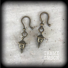 Load image into Gallery viewer, Japanese ear hangers 4mm 6 gauge Bronze ear weights 5mm plug dangles Hanging gauges 8mm tunnel dangles 10mm Gauged earrings 00g 0g 2g 4g 6g