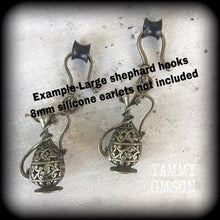 Load image into Gallery viewer, Genie earrings Lamp earrings Jeannie earrings Dangle earrings Statement earrings Big earrings Pierced ears Aquarius earrings Water earrings