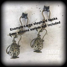 Load image into Gallery viewer, Genie Lamp earrings for stretched lobes, Light weight ear weights, Tunnel dangles, Hanging gauges, Gauged earrings, Plug dangles, Bronze 2g