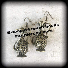 Load image into Gallery viewer, Genie Lamp earrings for stretched lobes, Light weight ear weights, Tunnel dangles, Hanging gauges, Gauged earrings, Plug dangles, Bronze 2g
