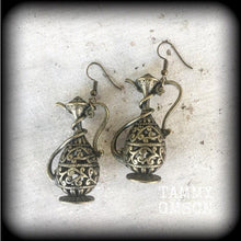 Load image into Gallery viewer, Genie earrings Lamp earrings Jeannie earrings Dangle earrings Statement earrings Big earrings Pierced ears Aquarius earrings Water earrings
