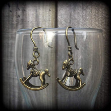 Load image into Gallery viewer, Rocking horse earrings Animal earrings Horse jewelry Equine earrings Carousel earrings Plug earrings Tunnel earrings Pierced ears Gauges