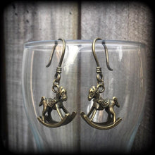 Load image into Gallery viewer, Rocking horse earrings Animal earrings Horse jewelry Equine earrings Carousel earrings Plug earrings Tunnel earrings Pierced ears Gauges