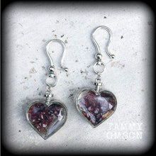 Load image into Gallery viewer, Heart earrings Garnet earrings Gemstone earrings Crystal earrings Garnet jewelry Heart jewelry Plug earrings Tunnel earrings Gauged earrings