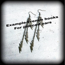 Load image into Gallery viewer, Lightning bolt earrings, Kitsch earrings, Bowie earrings, Dangle earrings, Stormy, Rain, Earrings for pierced ears or stretched lobes