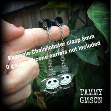 Load image into Gallery viewer, 3mm 8 gauge halloween ear hangers Jack Skellington 4mm tunnel earrings 5mm 6mm 8mm plug earrings Jack and Sally Tim Burton Gauged earrings