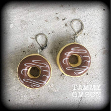Load image into Gallery viewer, Donut earrings Junk food earrings Rockabilly earrings Cosplay earrings Cake earrings Plug earrings Tunnel earrings 2mm tunnel dangles Gauges
