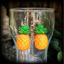 Load image into Gallery viewer, Pineapple earrings Vegan earrings Fruit salad Novelty earrings Clean eats Tunnel earrings Plug earrings Gauged earrings Tunnel dangles 2g 4g