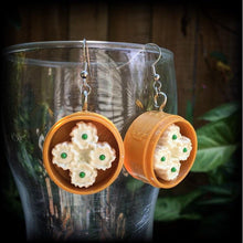 Load image into Gallery viewer, Dumpling earrings Pork Bun Bao Chinese Gyoza Yum Cha Food earrings Ear hangers Gauged earrings Tunnel dangles Plug earrings 0g 2g 4g 6g 8g