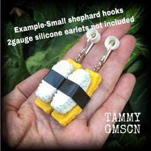Load image into Gallery viewer, Sushi Earrings Food earrings Egg Tamago Nigiri Rice Sushi Roll Dangle earrings  3mm 4mm 5mm tunnel dangles 6mm 8mm 10 mm 0 gauge ear hangers