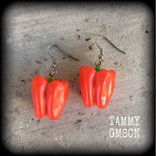 Load image into Gallery viewer, Capsicum earrings Pepper earrings Chili earrings Vegan earrings Vegetable Food earrings 3mm 8mm Tunnel earrings Ear hangers  4mm Plug gauges
