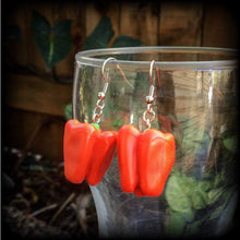 Load image into Gallery viewer, Capsicum earrings Pepper earrings Chili earrings Vegan earrings Vegetable Food earrings 3mm 8mm Tunnel earrings Ear hangers  4mm Plug gauges