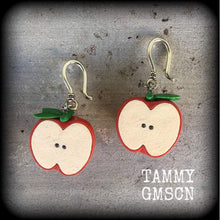 Load image into Gallery viewer, Apple earrings Vegan earrings Fruit salad Novelty earrings Clean eats Tunnel earrings Plug earrings Gauged earrings Tunnel dangles 2g 4g 6g