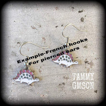 Load image into Gallery viewer, Dinosaur earrings Stegosaurus earrings Dinosaur jewelry Jurassic earrings T Rex 4mm tunnel earrings Reptile jewelry 6 gauge plug earrings