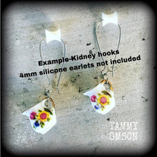 Load image into Gallery viewer, Milk jug earrings 8 gauge tunnel dangles Ceramic earrings  Alice in Wonderland Devonshire tea 8g tunnel dangles Plug earrings Gifts for her