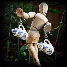 Load image into Gallery viewer, Tea pot earrings China teapot earrings Alice in Wonderland Tea Party earrings 3mm 4mm 6mm 8mm tunnel dangles 2 gauge plug earrings Gauges