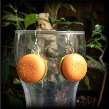 Load image into Gallery viewer, Cheese burger earrings Food earrings Snack food Hamburger earrings Fast food jewelry Novelty earrings Junk food jewelry Gauges Munchie 2g 4g