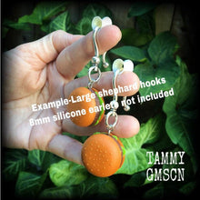Load image into Gallery viewer, Cheese burger earrings Food earrings Snack food Hamburger earrings Fast food jewelry Novelty earrings Junk food jewelry Gauges Munchie 2g 4g