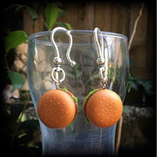 Load image into Gallery viewer, 8 gauge 4 gauge 2 gauge 0 gauge ear hangers Tunnel dangles Cheese burger ear weight Hamburger Plug dangles Plug earrings Gauged earrings