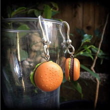 Load image into Gallery viewer, 8 gauge 4 gauge 2 gauge 0 gauge ear hangers Tunnel dangles Cheese burger ear weight Hamburger Plug dangles Plug earrings Gauged earrings