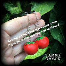 Load image into Gallery viewer, Tomato earrings Vegan Vegetable Food Salad Plant Dangle earrings Tunnel dangles Tunnel earrings Plug earrings Ear hangers Hanging gauges 0g