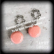 Load image into Gallery viewer, Macaron earrings 00 gauge tunnel dangles Biscuit earrings 0 gauge tunnel earrings Sweet Treats earrings French earrings Bakery treats Gauges