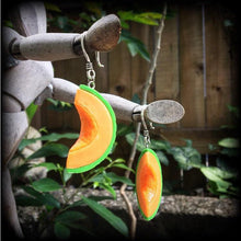 Load image into Gallery viewer, Melon earrings Rockmelon earrings Vegan earrings Fruit jewelry Vegetable Novelty earrings Tunnel earrings Plug earrings Gifts for her Gauges
