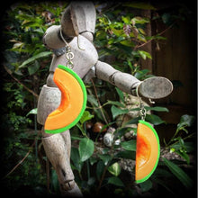 Load image into Gallery viewer, Melon earrings Rockmelon earrings Vegan earrings Fruit jewelry Vegetable Novelty earrings Tunnel earrings Plug earrings Gifts for her Gauges