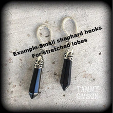 Load image into Gallery viewer, Black onyx earrings Gemstone earrings Chakra earrings Pendulum earrings Dangle earrings Plug earrings Tunnel earrings Boho earrings Gauges