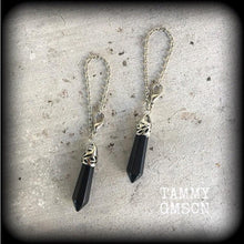 Load image into Gallery viewer, 4mm gemstone ear weights Onyx tunnel dangles Stone weights Black Onyx tapers Hanging gauges Gauged earrings 3mm Plug gauges Tunnel dangles